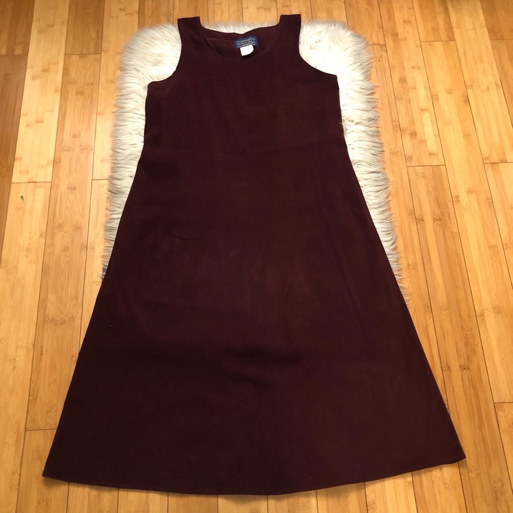 Vintage Willow Ridge Velvet Minimalist Lagenlook Sleeveless Brown Midi Dress SP